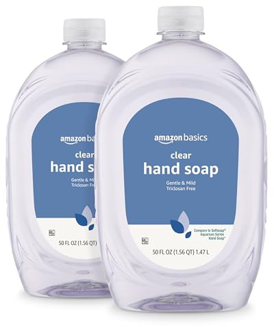 Amazon Basics Gentle & Mild Clear Liquid Hand Soap Refill, Triclosan-Free, Dermatologist-Tested, 50 Fl Oz, 2-Pack (Previously Solimo)
