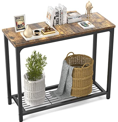Ecoprsio Petite table console avec étagères en maille, table d'entrée à 2 niveaux pour entrée, couloir, canapé, salon, bar café, cuisine, 81,3 cm, marron rustique