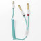 MyVolts Candycord audio cable, straight mini jack to 2 x straight large jack, curly 40cm to 50cm, Mint Green colour