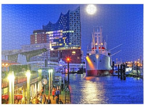MyPuzzle St.-Pauli-Landungsbrücken mit Elbphilharmonie in der HafenCity, Hamburg - Premium 1000 Teile Puzzle - MyPuzzle Sonderkollektion von Puzzle Galaxy