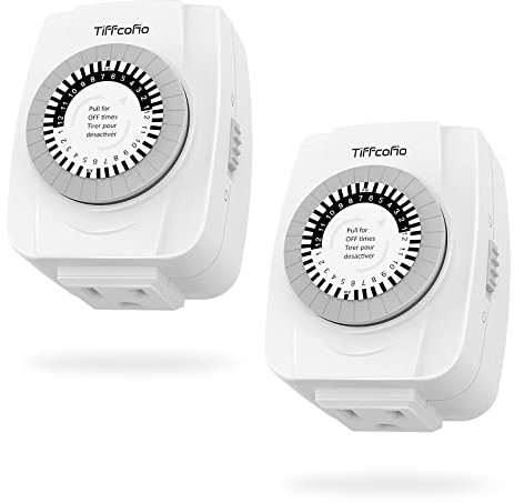 TiFFCOFiO Indoor Mechanical Outlet Timer, 3 Prong Timers for Electrical Outlets, 24-Hour Programmable Light Timer, ETL Listed, 2 Pack