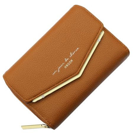 HNOOM Porte Monnaie Femme Portefeuille Femme en Cuir PU Porte Carte Monnaie Portefeuilles pour Femmes Court Zippé Femmes avec 9 emplacements pour Cartes Petit Porte Feuille (Brun)