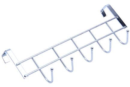 Zunedhys 5 Hooks Over Door Home Bathroom Kitchen Coat Towel Loop Holder Shelf,Silver