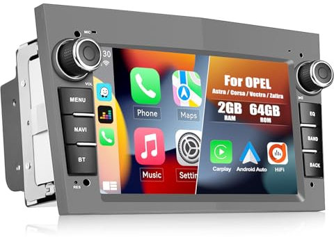 CAMECHO 2+64G Android 13 for Opel Vauxhall Corsa Astra Vivaro Zafira, 7 Inch Double Din Touch Screen Car Stereo with Sat Nav Support Carplay&Android Auto Bluetooth HiFi WIFI FM RDS SWC (Gray)