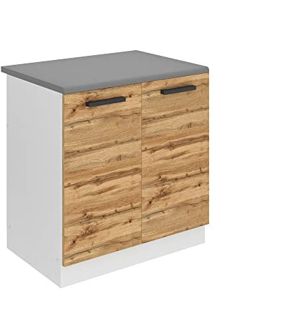 Belini Unterschrank Küche, Spülenunterschrank 80 cm Breite. SDZ Küchenunterschrank mit Arbeitsplatte. Spülenschrank mit 2 Türen, Wotan-Eiche