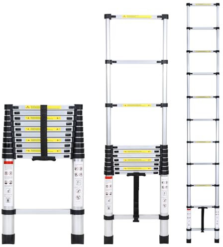 Sonnewelt 3,2 M Teleskopleiter, Rutschfester Aluminium Stehleiter, 150 kg/330 Pfund Belastbarkeit Ausziehbare Leiter, Aluminiumleiter mit Tragegriff