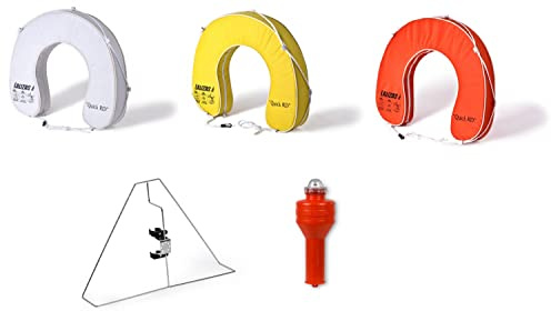 Hufeisen-Rettungsring Set - Hufeisenring mit Halterung & Rettungslicht Weiß | PVC | Kunststoff | Polyester | Wasserdicht | UV-beständig | Abnehmbar | Rostfrei | Verstärkte Konstruktion | Höhe: 495 mm