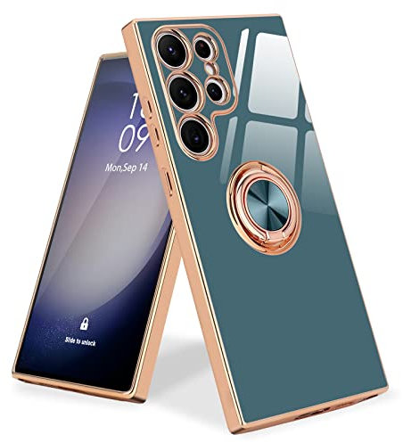 Urarssa Kompatibel mit Samsung Galaxy S23 Ultra Hülle, Galvanik Glänzend Handyhülle Weiche Mode Case mit 360 Grad Ring Ständer Schutzhülle, Stoßfest Samsung S23 Ultra 5G Hülle, Grau