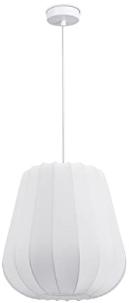 Paco Home Hängelampe Pendellampe Pendelleuchte Wohnzimmer Schlafzimmer Esszimmer Modern Lampenschirm Nylon Uni E27, Lampenart:Pendelleuchte - Typ 5, Farbe:Weiß