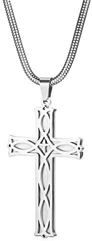 OIDEA Herren Damen Halskette Kreuz: Silber Unisex Kette aus Edelstahl mit irischer Knoten Anhänger Kreuzkette mit Schlangenkette Geschenk für Männer Frauen