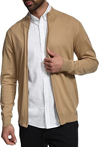 Indicode Herren Lau Strickjacke Zip-Pulli aus 80% Baumwolle mit Rollkragen | Klassischer Cardigan mit Stehkragen, Strickoberteil, Freizeitjacke, Strickjacke, Herrenjacke, Strickpullover für Männer