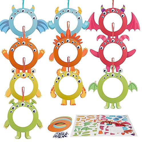 LAMEK 10 Monster Bastelsets Kinder Halloween Kreativsets zum Basteln Kreative Kunsthandwerk Papier Bastelhandwerk für Jungen Mädchen Kindergeburtstag Halloweenszeit Karneval Fasching