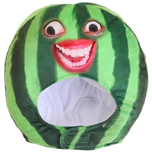 CAXUSD Watermelon Hat Plush Head Cover Creative Fruit Costume Party Prop for Adults Cosplay Photoshoot Accessory 12.60X12.20X12.20In