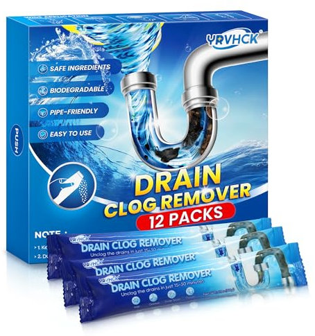 Yrvhck Drain Clog Remover - 12 Pack, Powerful Hair Clog Remover for Sink & Shower Drains, Pipe-Friendly Sink Cleaner and Deodorizer