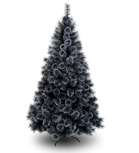 Albero di Natale Artificiale Nero, Albero di Natale Classico Completo di Abete Rosso con Aghi di Pino con Supporto Metallico Pieghevole - Facile Montaggio Halloween Party,Black-4FT(120cm)
