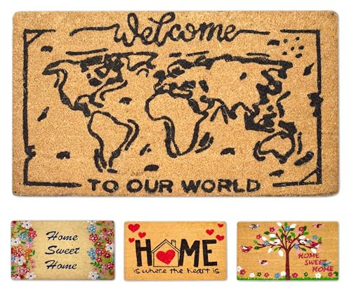 LUA VIKA Zerbino ingresso esterno cocco - Mondo - 40x70 cm - tappeto ingresso esterno casa - zerbino cocco - zerbini moderni e originali