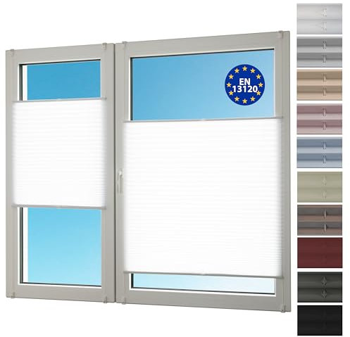 Deco4Me Premium Plissee ohne Bohren (Weiß, 100 x 130 cm) - Blickdicht, ohne Verdunkelung, mit Klemmfix Halterung zum Kleben & Klemmen - Sichtschutz Rollo für Fenster