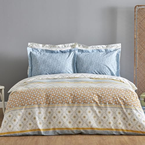 Sarah Anderson Karaca Home Bettwäsche-Sets Carlene - Weiche Bettwäsche 200x220 Baumwolle 4-teilig Set mit Bettbezug 200x220, Bettlaken und 2X Kissenbezug Blumen, Sommer Kühlend, Modern - Gelb