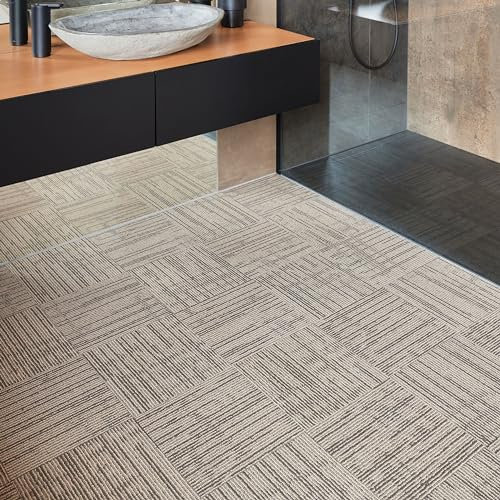 Carpet Imitation Style Self Adhesive Floor Tiles - 30 Pack for 30 sqf (2.79 sqm) | 12x12In (30.5 x 30.5cm) Peel and Stick Flooring | Durable & Easy Clean | Beige Faux Carpet Effect