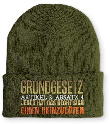 tshirtladen Grundgesetz Recht einen reinzulöten Mütze Beanie Spruchmütze Strickmütze Wintermütze, Farbe: Olive