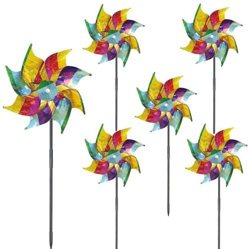Catelves Windrad Vogelabwehr, 6 Stück Windrad Balkon, Windrad Garten, Vogelabwehr Balkon, Taubenabwehr Balkon, Dekoration Garten für Protect Garten, Obstgarten, Hof (Durchmesser 18cm)