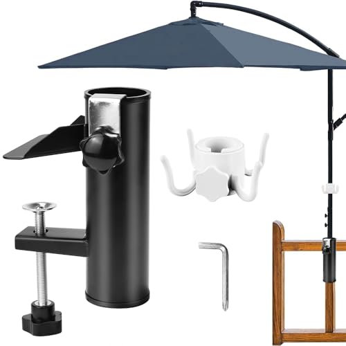 HEKOBAG Portaombrelli da Esterno Supporto per Ombrellone Porta Ombrellone da Ringhiera Supporto Ombrellone da Giardino per Fissare Ombrelloni da Spiaggia e da Balcone per Campeggio Clip