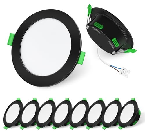ALUSSO LIGHTING LED Einbaustrahler 230V Schwarz Dimmbar, 4W/6W/8W Verstellbar LED Spots, 3CCT 3000K/ 4000K/6500K Deckenspots, Ultra Flach 68mm Deckenleuchte, IP44 für Badezimmer Küche, 10er Set