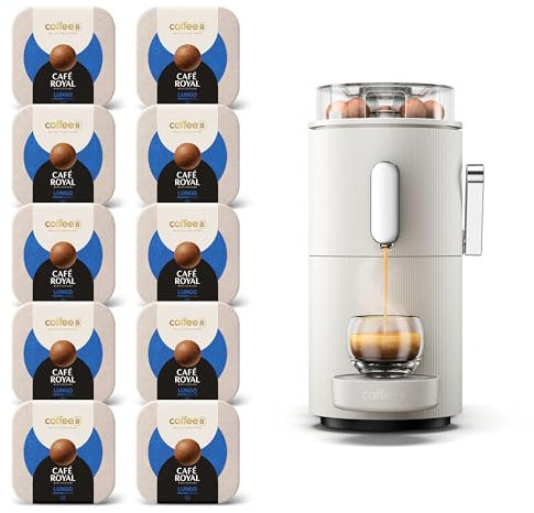 CAFE ROYAL SWITZERLAND PROFESSIONAL Machine à Café CoffeeB Globe Blanc 1.3L avec 90 Coffee Balls Lungo - 100% Compostables