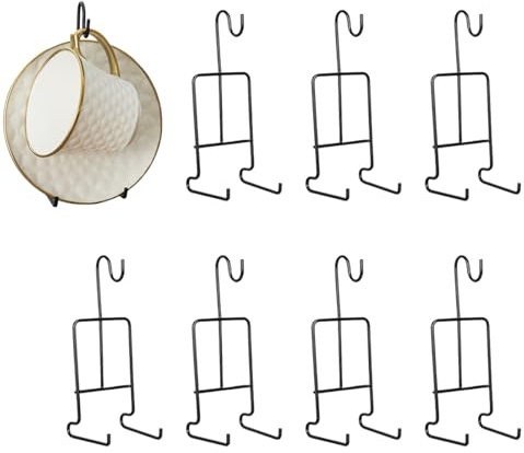 Verve Jelly 8Pack Coffee Mug Holder Elegant Tea Cup and Saucer Display Holder Metal Tea Saucer Stand Vintage Tea Cup Saucer Rack Sturdy Teacup Easel for Kitchen, Black, 6.22 x 2.44 Inches