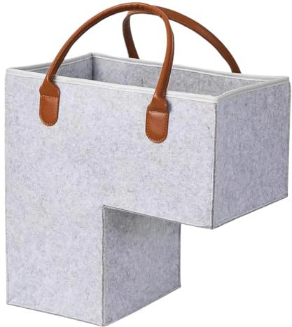 Cestas de Escalera de L Cesta Organizadora de Escaleras de Fieltro 41 x 26 x 41 cm Cesta para Escaleras con Asas para Almacenamiento, organizadores, decoración del hogar (gris)