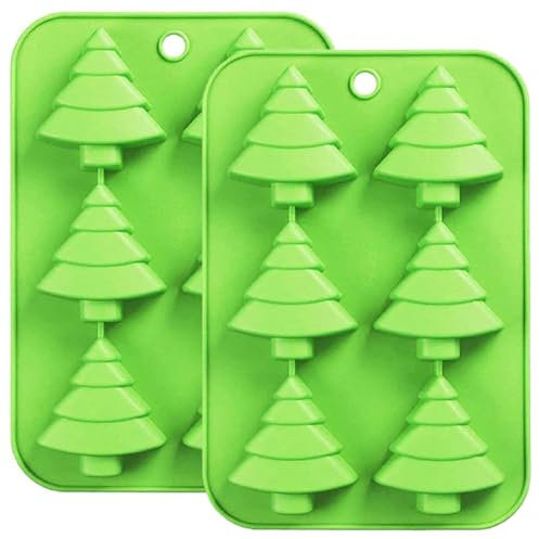 Christmas Silicone Mould, 6-Cavity Green Xmas Tree Chocolate Mold Candy Baking Mold for Christmas Theme Handmade Soap Candle Pudding Jelly Ice Cube Tray Cake Decor (Green 2PCS)