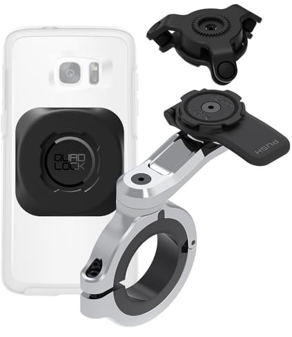 QUAD LOCK Soporte móvil Moto Pro Cromado - Tamaño Grande para Manillar con Amortiguador de Vibraciones y Adaptador Universal mag