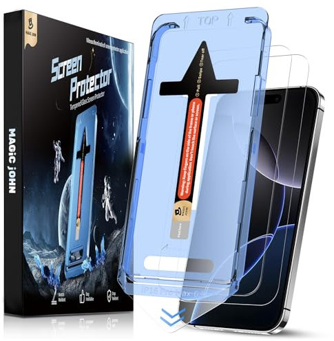 MAGIC JOHN 2 Stück für iPhone 16 ProMax für Panzerglas(6,9 Zoll), Auto-Dust-Eliminierung, 9H Härte Folie, Ultra-Klar Displayschutzfolie, Bläschenfrei, Einfache Installation