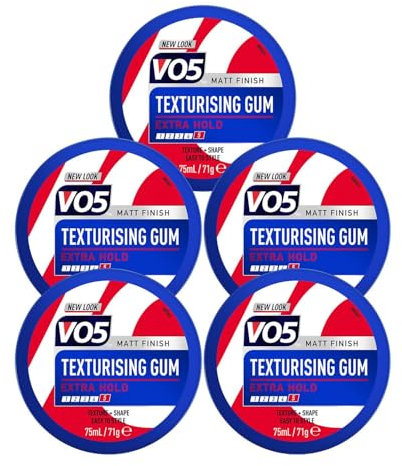 VO5 Texturising Gum with Extra Firm Hold for Natural & Stylish Look for Men Offers an All-day Hold and Ideal for Extreme Styling, Smoothing, Separating, and Texturizing, 75ml (Buy 5)
