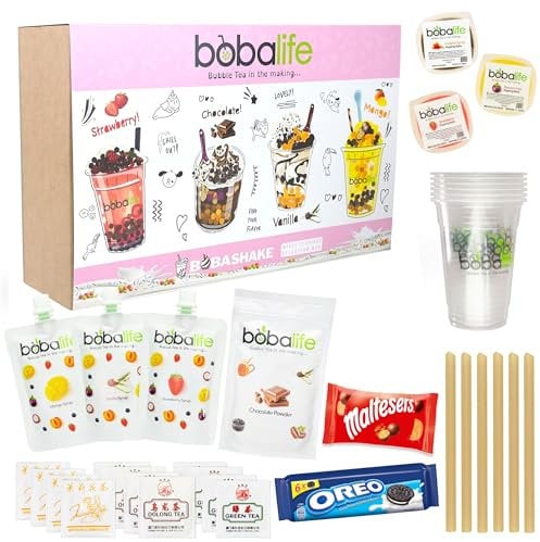Bobalife Bobashake Bubble Tea Kit - Makes 12 Drinks | Easy Homemade Boba Tea Set Gift