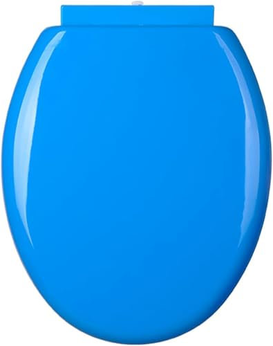 Round PP Material Toilet Seat with Lid,Quiet Soft Close Loo Seat Cover,Quick Release O-Shaped Loo Seat Cover for Easy Cleaning,Simple Top Fixing (Blue)