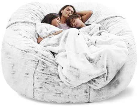 Sitzsack-Sesselbezug Sitzsack Hülle - Riesiger Waschbarer Pelzbezug, Extra Groß, Ideal für Kinder, Ohne Füllung,Snow Gray,150 * 65cm/6ft