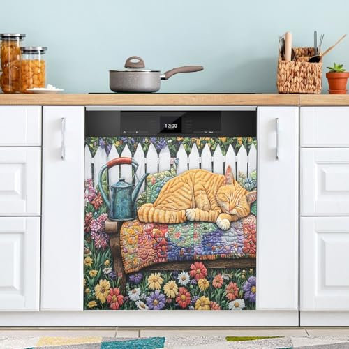 Housse magnétique chat sur banc de jardin pour lave-vaisselle, four, porte, décoration d'intérieur, cuisine, 58,4 x 66 cm