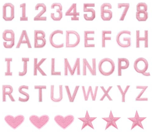 sourcing map 78 Pcs Iron on Letters and Numbers, 1.6 Inch A-Z Letter Patches and 0-9 Number Patches for Clothing Pink Iron on Numbers Small Embroidered Patches for Jacket Clothes Hat Sock DIY