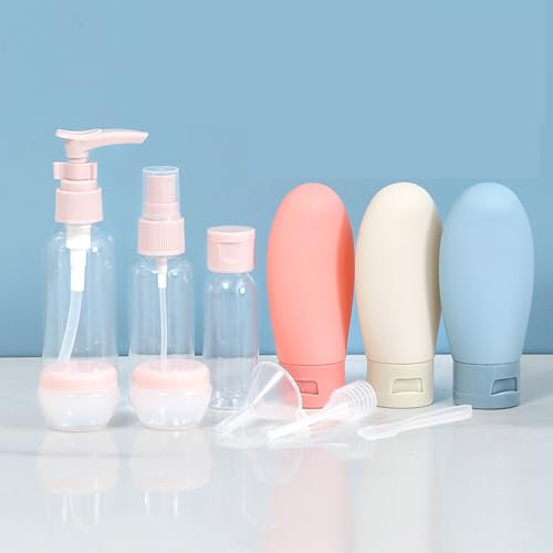 11-Piece Leakproof Travel Bottles Set - Reusable Squeezable Silicone Containers for Shampoo, Conditioner & Toiletries - BPA-Free, safe and durable (Nordic Pink)
