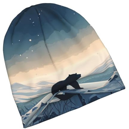 Eisbär im Schnee Beanie Mütze Unisex Strickmütze Warm Slouchy Skull Cap Cuffed Winter Hüte, Schwarz, Einheitsgr��e