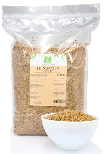 Leinsamen Gold 10kg ganze goldene Leinsamen von der Grünen Essenz- ohne Zusätze - Leinsaat ideal zum Backen – vegan - ganze Körner Naturbelassen - Rohkostqualität (10 Kg)