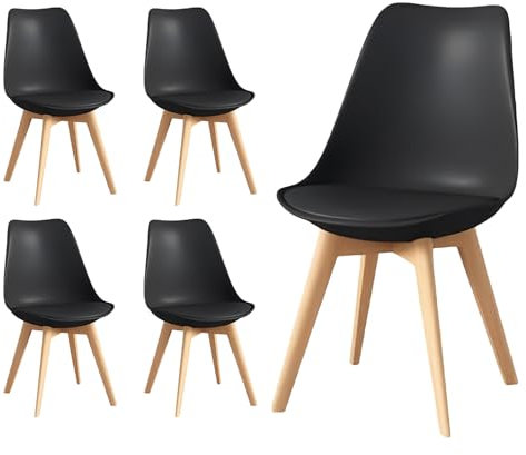 Frixovel Chaises Salle à Manger,Chaise Scandinave Lot de 4,Idéal pour Salle à Manger,Salon,Cuisine,Chambre à Coucher (4, Noir, Standard)