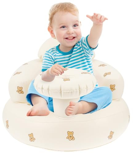 Seggiolino gonfiabile con vassoio e traspirante per bambini a partire dai 3 ai 36 mesi, sedia gonfiabile inclusa pompa ad aria integrata, aiuto per la seduta con schienale e supporto per il collo per