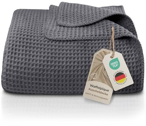 LAYNENBURG Premium Waffelpique Baumwolldecke 150x200 cm - Oeko-TEX 100 - Baumwollmix Kuscheldecke - Decke als Wohndecke, Sofa-Decke & Couchdecke - Wolldecke kuschelig-warm aus Baumwolle (anthrazit)