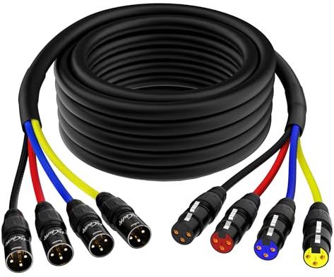 Mygatti Cables XLR Snake de 4 canales de 6 pies, cable de micrófono XLR macho a hembra de 4 colores con codificación de colores, para grabación, estudios, Live, mezcladores, sistemas IEM y micrófono