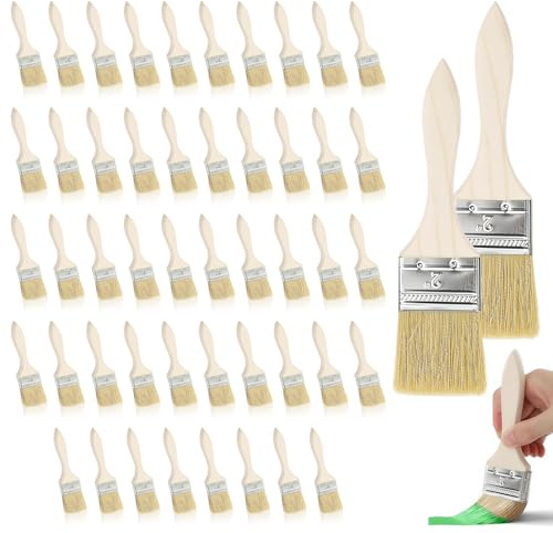 Jellybibo 50-teiliges Pinsel-Set, 5,08 cm, Holzgriff, Dekorationspinsel für Wände, Kanten und Ecken, professionelle Spanpinsel für Farbe, Flecken, Lacke, Klebstoffe und Heimwerker (5,1 cm)