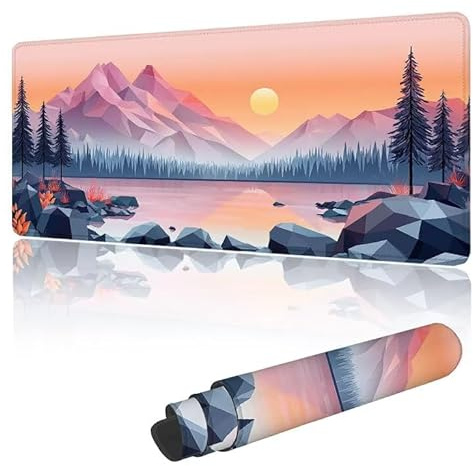 Giyuco Tapis de Souris Gaming XXL 700 x 300 mm, Tapis de Souris à Motif Gris Montagnes,avec Bords Cousus, Base Antidérapante, Surface Imperméable, Grand sous Main pour PC Portable & Maison G-g138