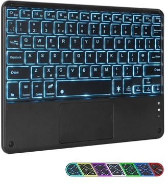 Nsyee Tastiera wireless universale retroilluminata con touchpad, tastiera portatile compatta wireless ricaricabile Bluetooth per iPad/Samsung/tablet/iOS/Android/Windows, layout UK