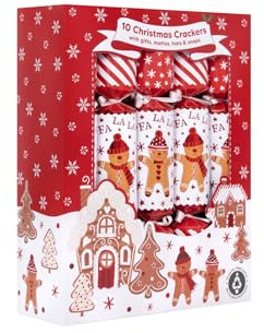 RSW 10 Family Lebkuchen-Knallbonbons, 30,5 cm, lustige Weihnachts-Knallbonbons mit Lebkuchenmann- und Zuckerstangen-Designs, inklusive Hüten, Mottos und festlichen Geschenken
